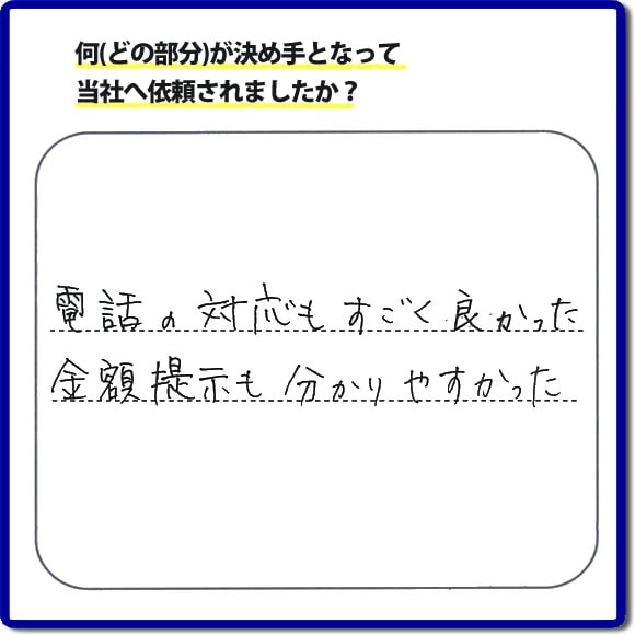 電話の対応もすごく良かった。金額提示も分かりやすかった。